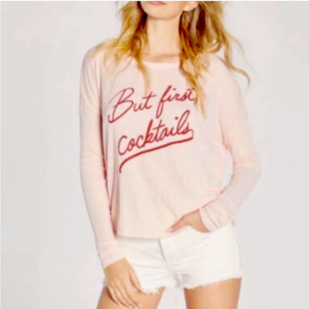 Wild fox but first cocktail pink graphic sweatshirt long sleeves light pink